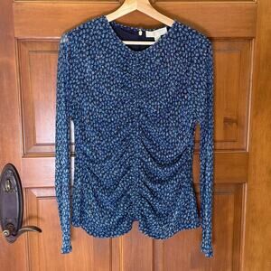 NWT Michael Kors Metallic Blue Cinch Front Blouse - XL MSRP $98